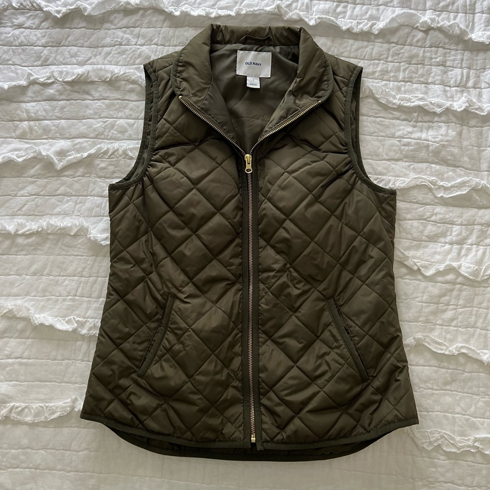 Olive green puffer vest